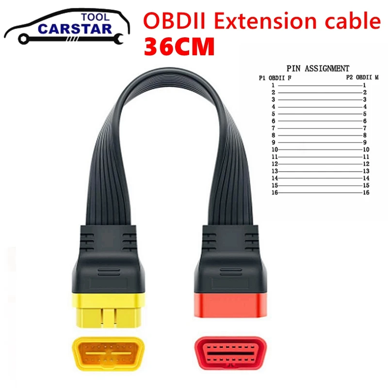 Unbendable OBD Extension Cable 36CM OBD2 Extended Connector 16Pin male to Female  for ELM327