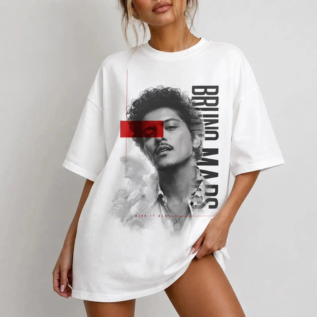 Bruno Mars Minimalist Portrait Graphic T Shirt Risk It All White Comfort Colors Modern Concert Poster Tee Gift For Fans