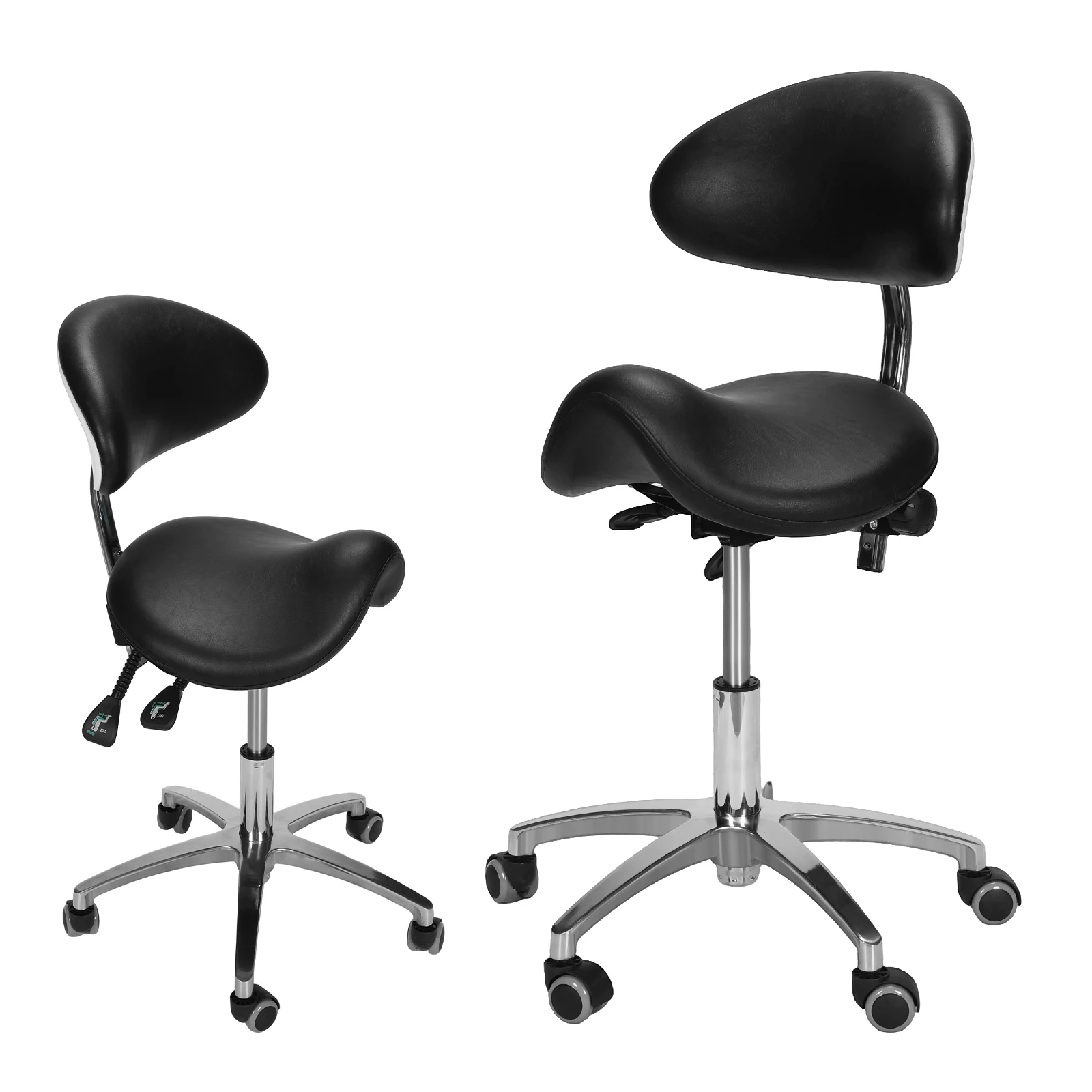 Swivel Adjustable Saddle Chair with Wheels with Back Support 19.93-21.65in Height for Hair Stylist for Dentist Salon Tattoo