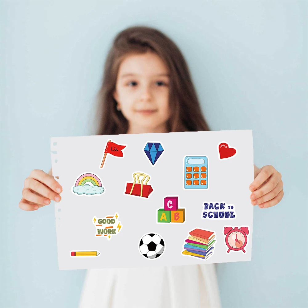 สติกเกอร์คอลลาจ 8/16 ชิ้น สำหรับฤดูกาลเปิดเทอม รางวัลการอ่านและการเรียนรู้ ติดแล็ปท็อป กันน้ำ สวยงาม ตกแต่งโทรศัพท์ สไตล์กราฟฟิตี้