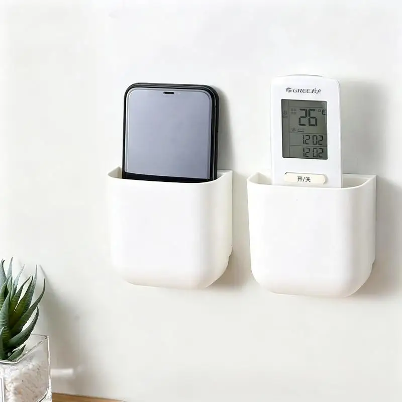 Plastic Wall Mounted Storage Organizer No Drilling Self Adhesive Phone Remote Control Home Use Holder