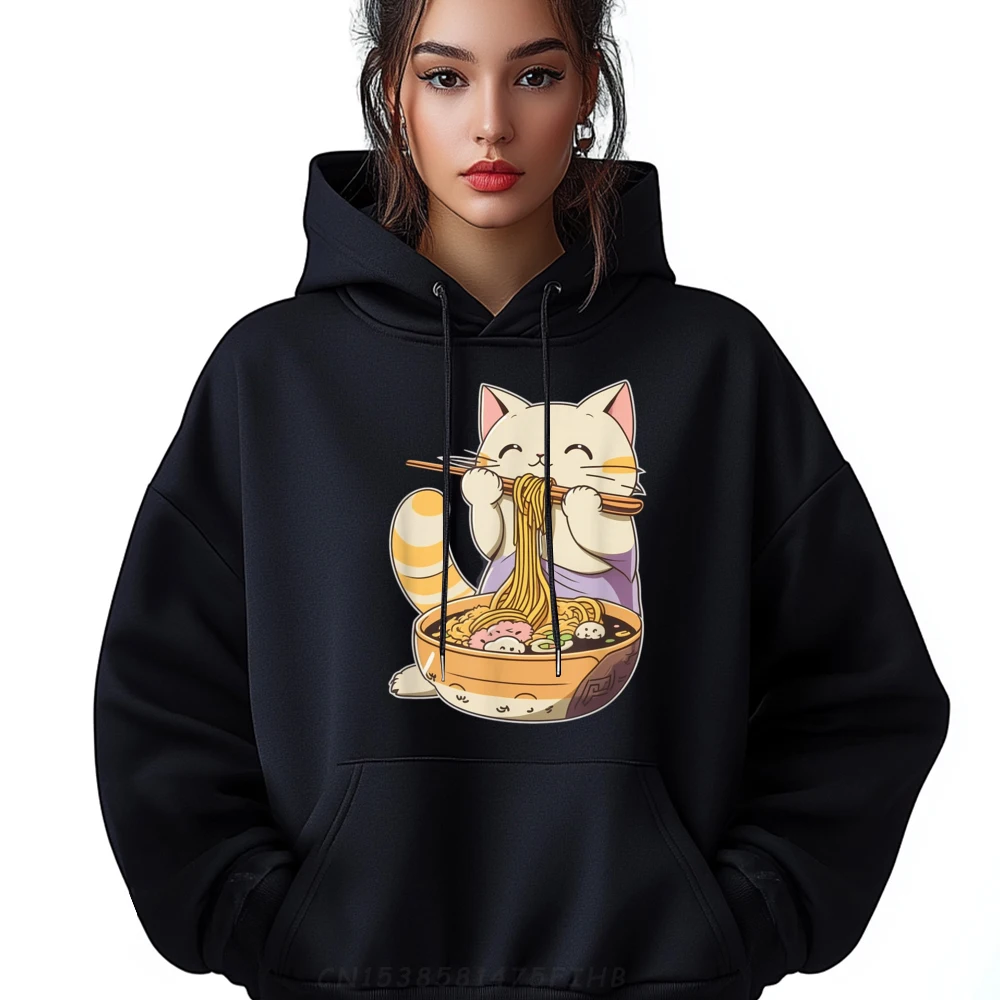 

Ramen Cat Kawaii Japanese Kawaii Cartoon Manga Lovers Plus Size Men Clothing Durable Pullover Hoodies For Men Normal