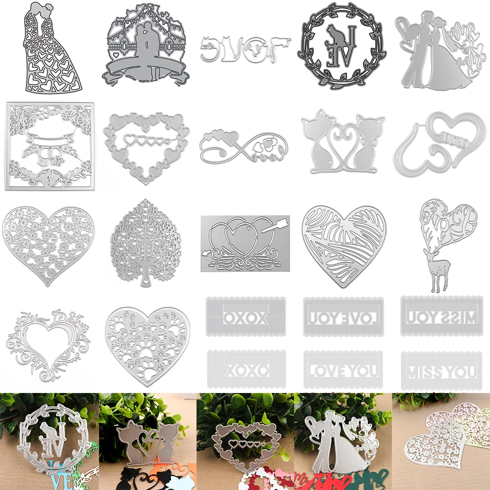 2025, neue Metall-Stanzformen zum Valentinstag, Liebhaber, „MISS YOU“, Grenze, Liebesform, Kranz, Baum, Rahmen, DIY, Scrapbooking, Basteln
