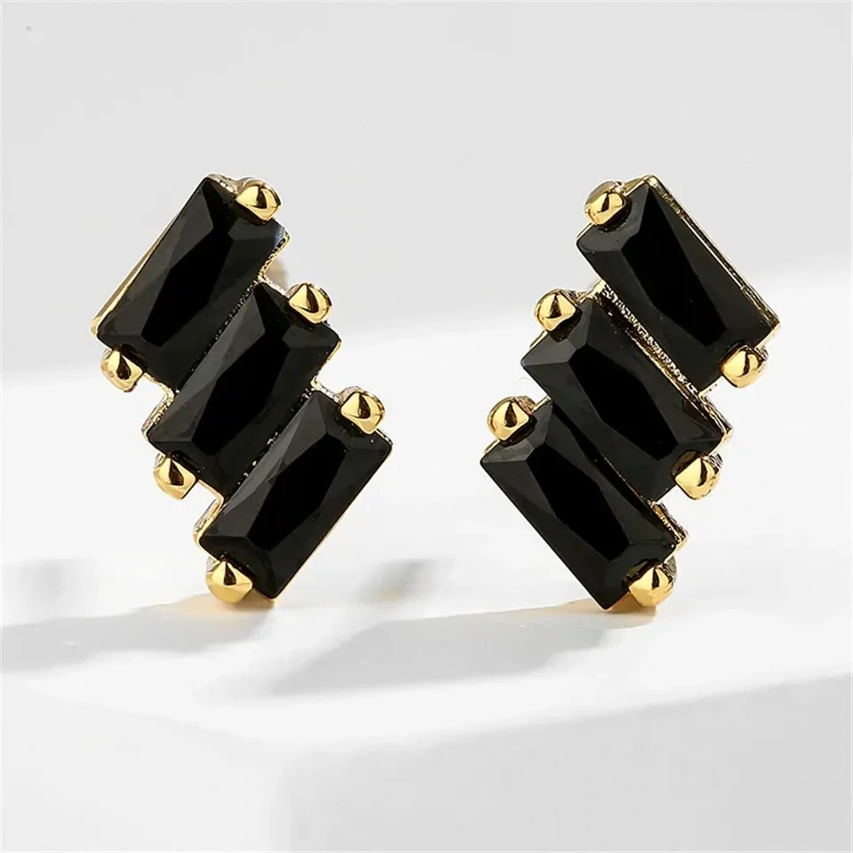 Trendy Geometric Cubic Zirconia Copper Stud Earrings For Women Metal Crystal Earring Party Wedding Daily Jewelry image 4