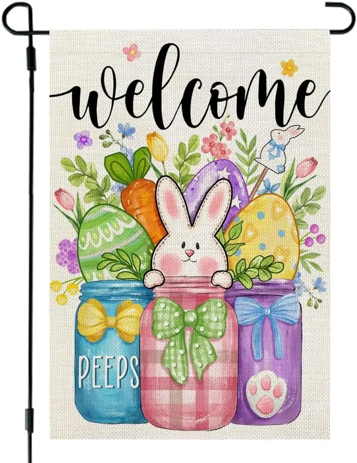 CROWNED BEAUTY Easter Garden Flag Floral Mason Jar 12x18 Inch Double Sided for Outside Small Burlap Holiday Welcome Yard Flag