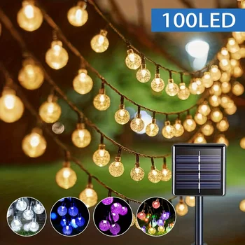 크리스털 글로브 태양광 스트링 조명, 할로윈 크리스마스 파티용 야외 조명, 64FT IP65, 100 LED, 8 가지 조명 모드, 1 팩