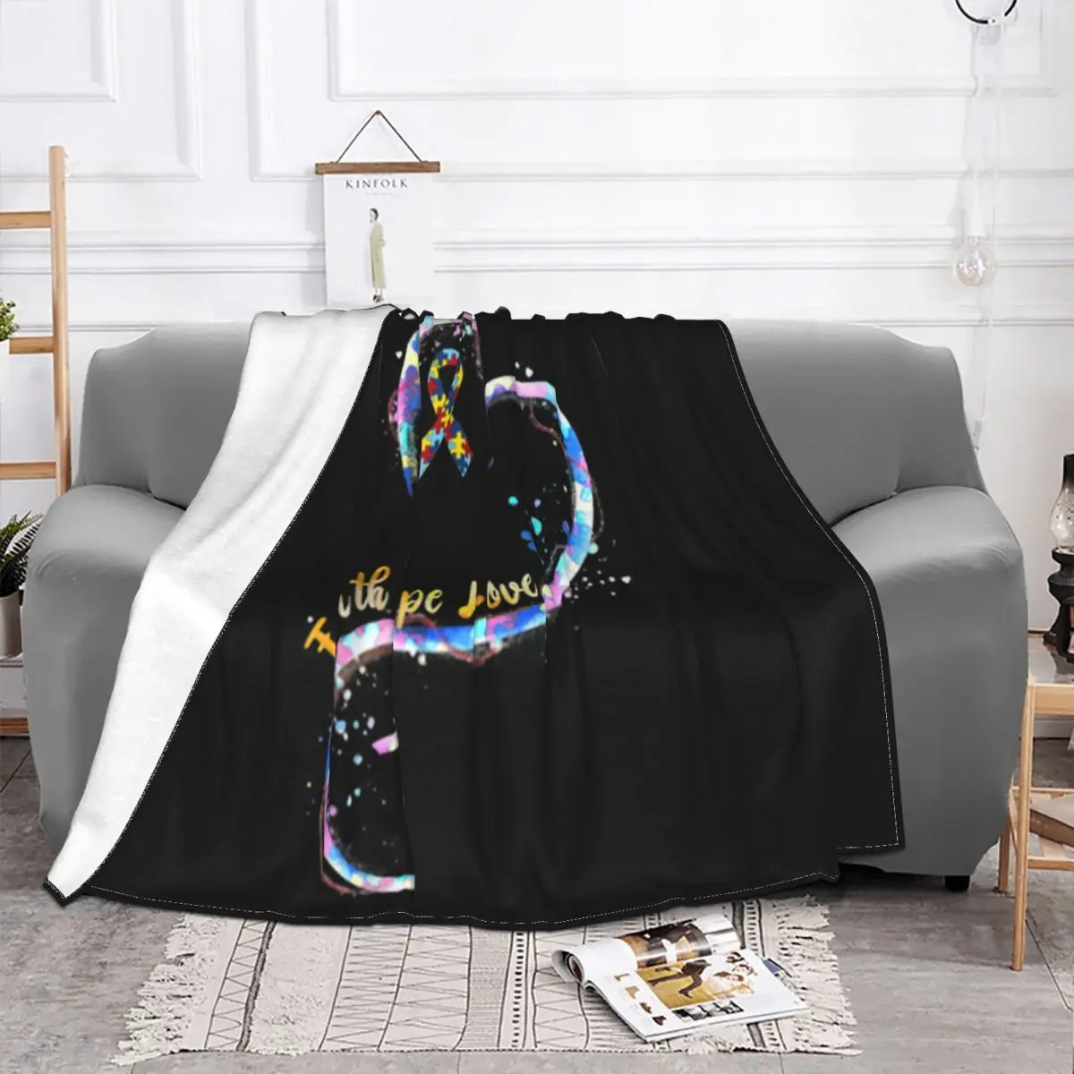 Faith Hope Love Puzzle Pieces Ribbon Autism Awareness Graphic Letter Wholesale Gift Hipster Throw Blanket