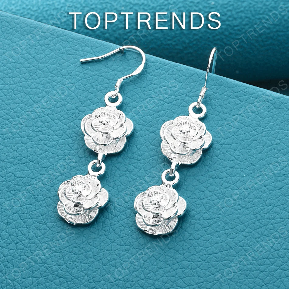925 Sterling Silver Camellia Drop Earrings High Quality Elegant Jewelry Women Perfect Gifts    Accessories Birthdays Weddings Pa
