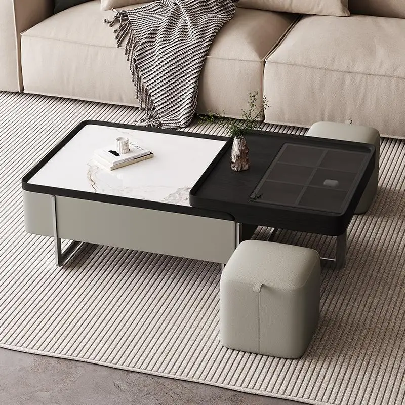 Mesa de centro de diseño de almacenamiento, Mesa auxiliar rectangular de diseño de lujo de estilo moderno, muebles de salón de Centro ahorradores de espacio de diseño