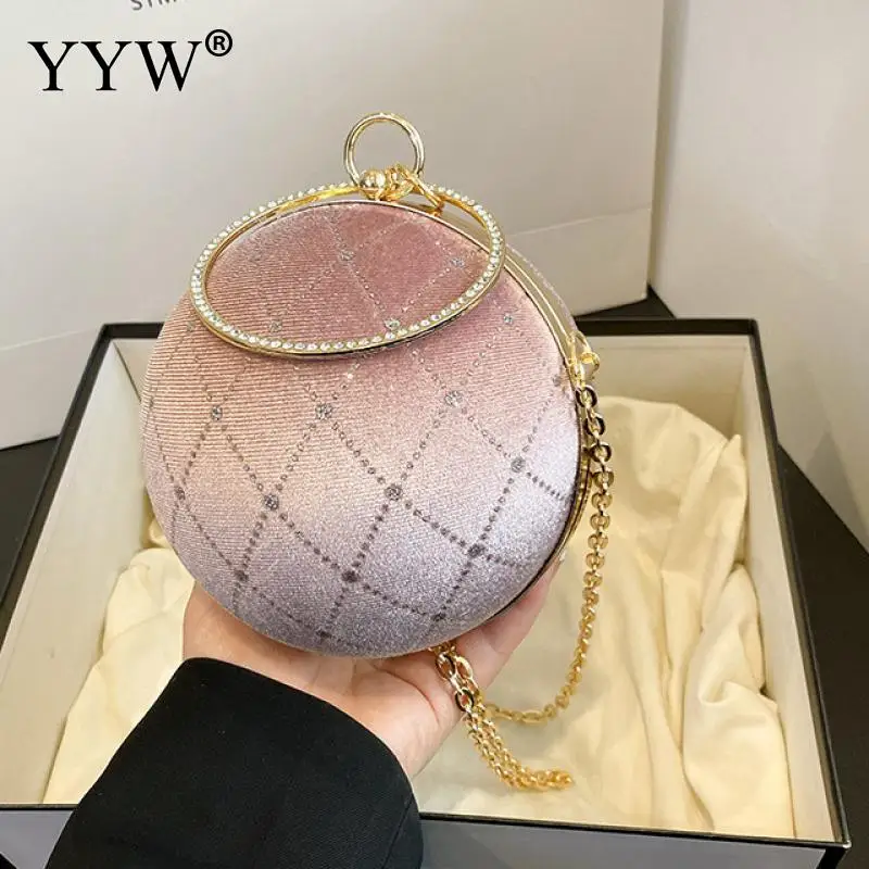 Round Ball Design Women Clutch Small Diamonds Velvet Evening Bags Party Wedding Handbags Purse Chain Shoulder Wallet For Female