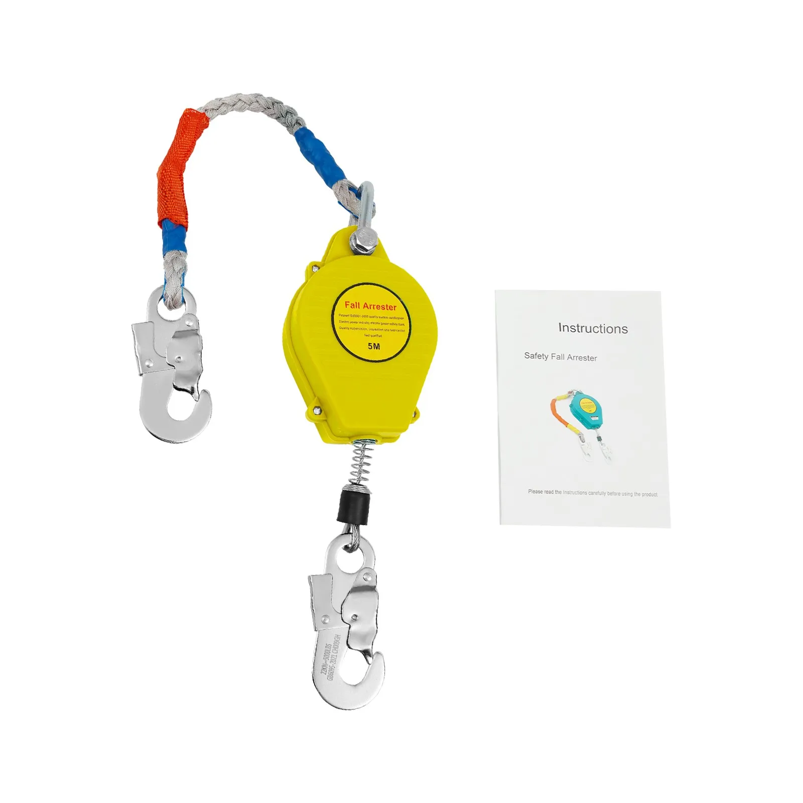(5m, Yellow) Fall Arrest Protection Device, Self-Retractable Falling Arrester Protector, Fall Protection Gear, Max Load 330 lbs