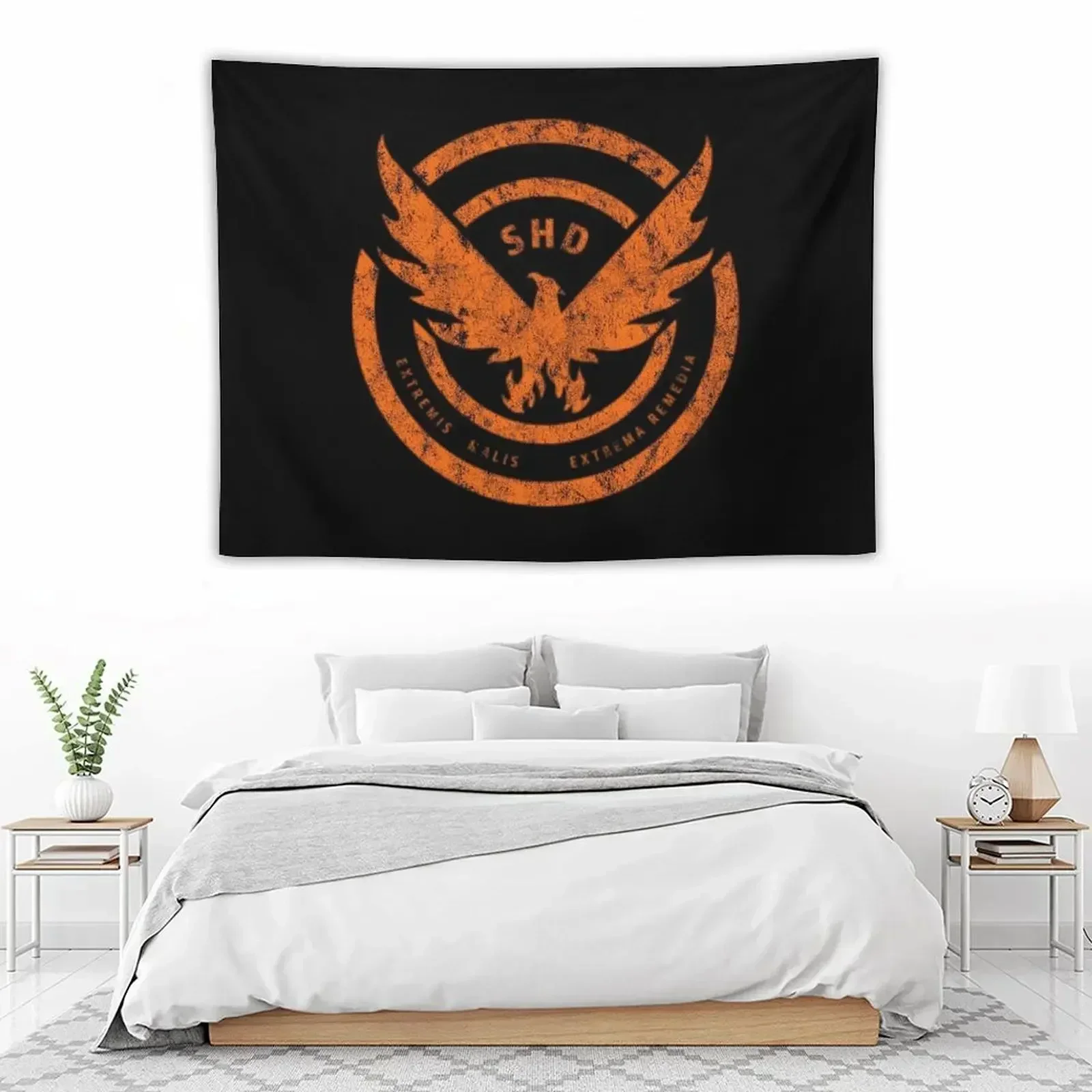 

The Division SHD Logo Distressed Orange Tapestry Decor For Room Room Decoration Aesthetic Tapestry