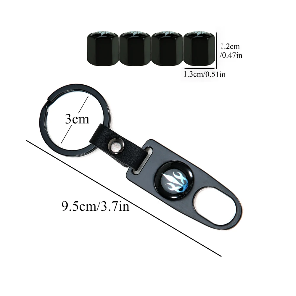 5Pcs/Set Anti-Theft Emblem Auto Wheel Tire Air Leather Buckle Valve Caps with Wrench Zinc Alloy Blue Flame Style Car Accessories