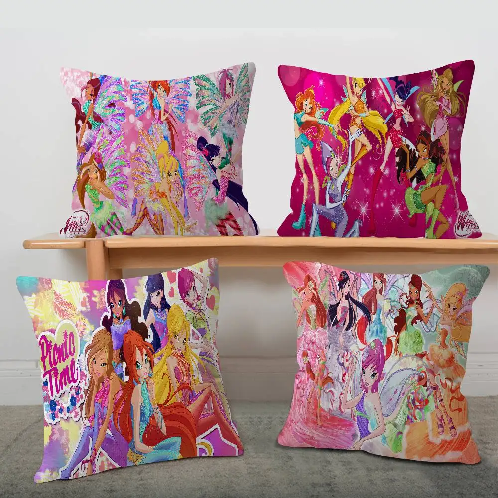 Girl-W-Winx Catoon Clubs Cushion Cover Inches Farmhouse Decor Home Throw Pillow Covers for Couch Decorations