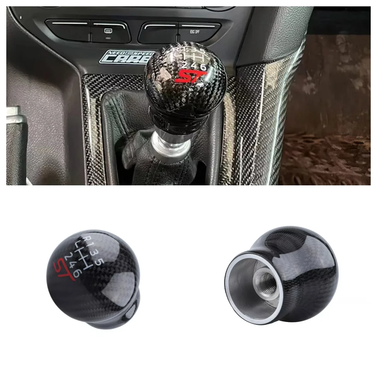 

1pcs For Focus Mk2 Mk3 Mk4 Fiesta Mk7 Mk8 Ecoboost Rs 2.0t Uk Carbon Shift Gear Knob Black Gear Shift Knob Interior Accessories