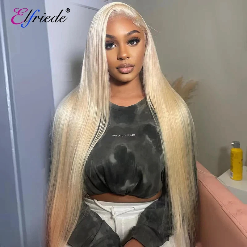 Elfriede Straight #613 Blonde 13x4 HD Lace Frontal Wig Women 4X4 Lace Closure Preplucked Prebleached Brazilian Human Hair Wigs