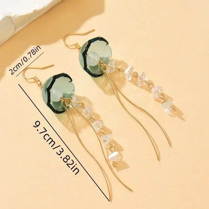 Colorful Jellyfish Drop Earrings For Women Ocean Animal Dangle Crystal Wavy Tentacle Summer Beach Jewelry Gift