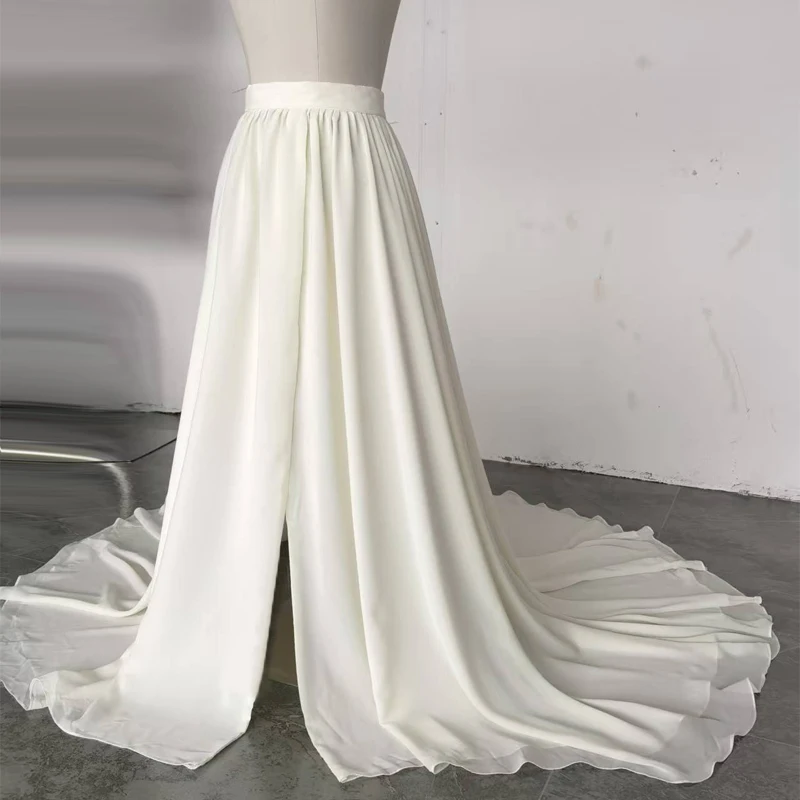 

Flowy Chiffon Detachable Wedding Train Removable Skirts Front Slit Waistband Boho Bridal Overskirt Customized 2025