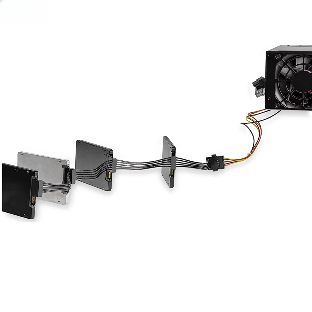 SATA 15P หญิงสีดํา 20AWG One จุดห้าพอร์ตอนุกรม SATA Hard Disk Power ขยายสายความยาวอุปกรณ์เสริม 0.5M 1M