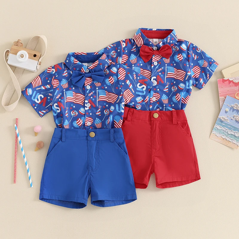 Conjunto de manga corta con cuello de solapa para niño pequeño