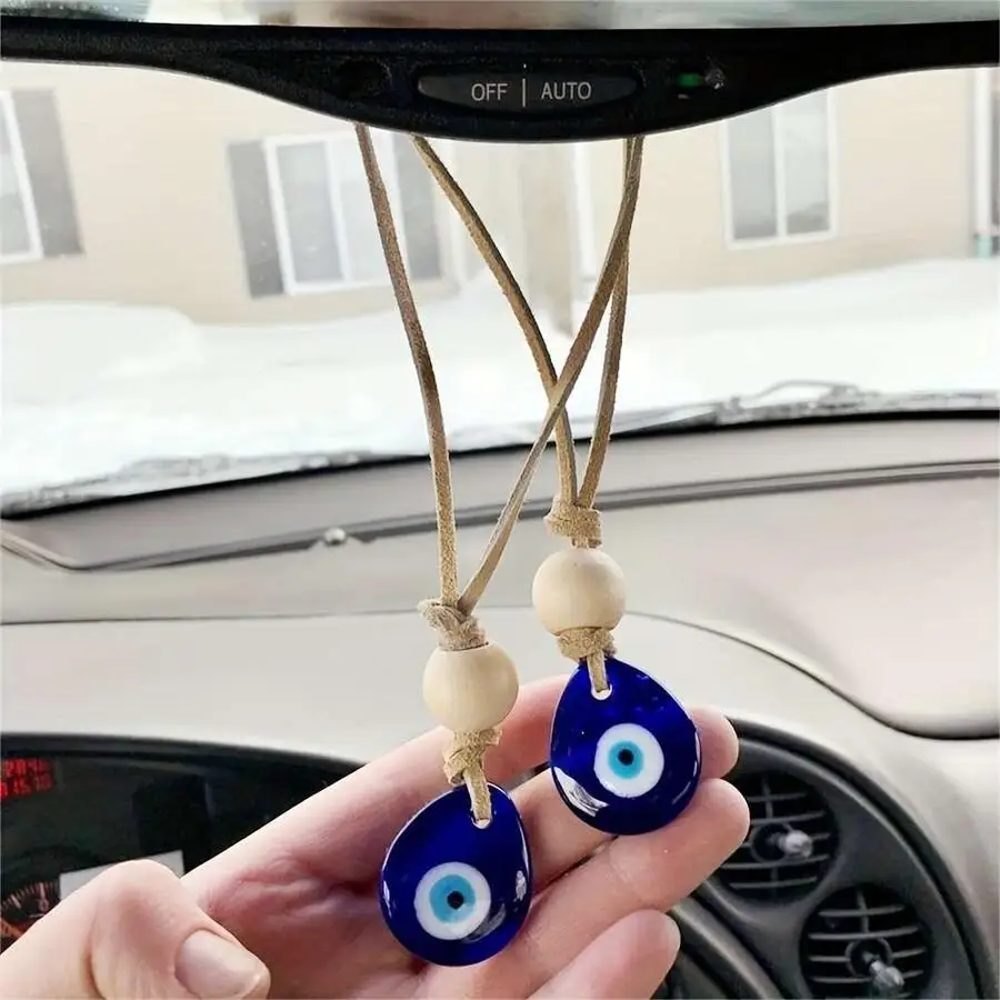 1/5/10/20/50/100pcs Handmade Turkish Blue Eye Pendant Water Drop Shaped Blue Glass Ornament with Leather Cord Evil Eye Decoratio