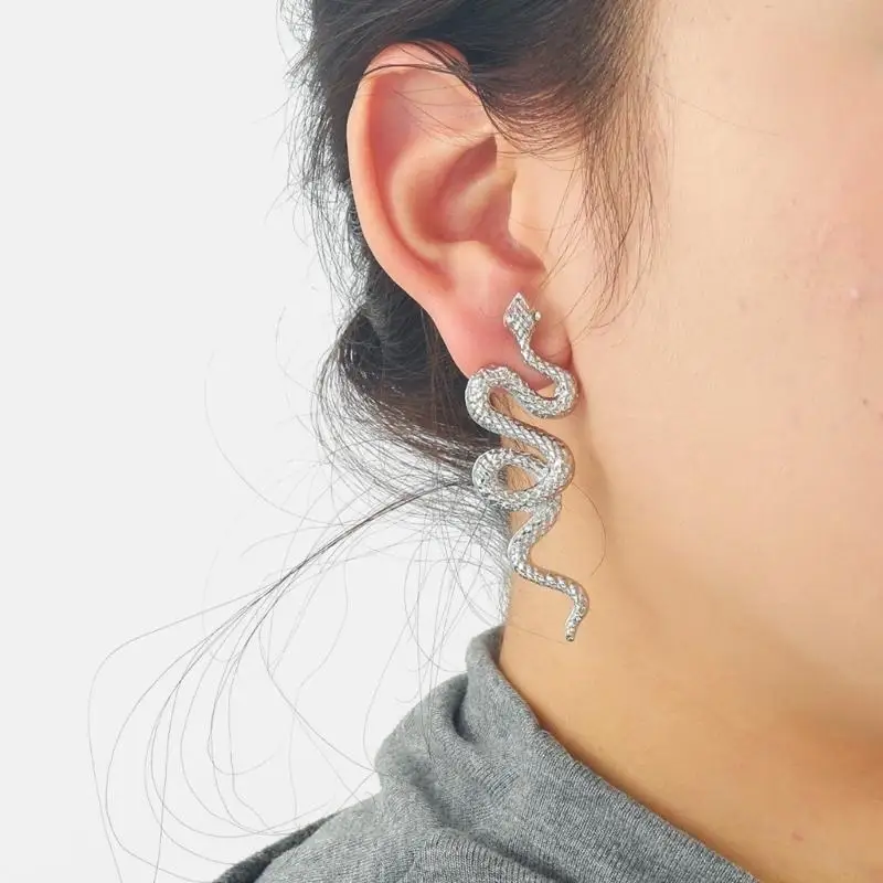 31BF Eye Catching Punk Earrings Unique Snake Ear Studs Alloy Texture for Daily