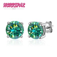 HORRIPAL Green Moissanite Earring 4 Prongs Classic Trendy Lab Grown Diamond with GRA Certified 925 Sliver Earrings for Women Man