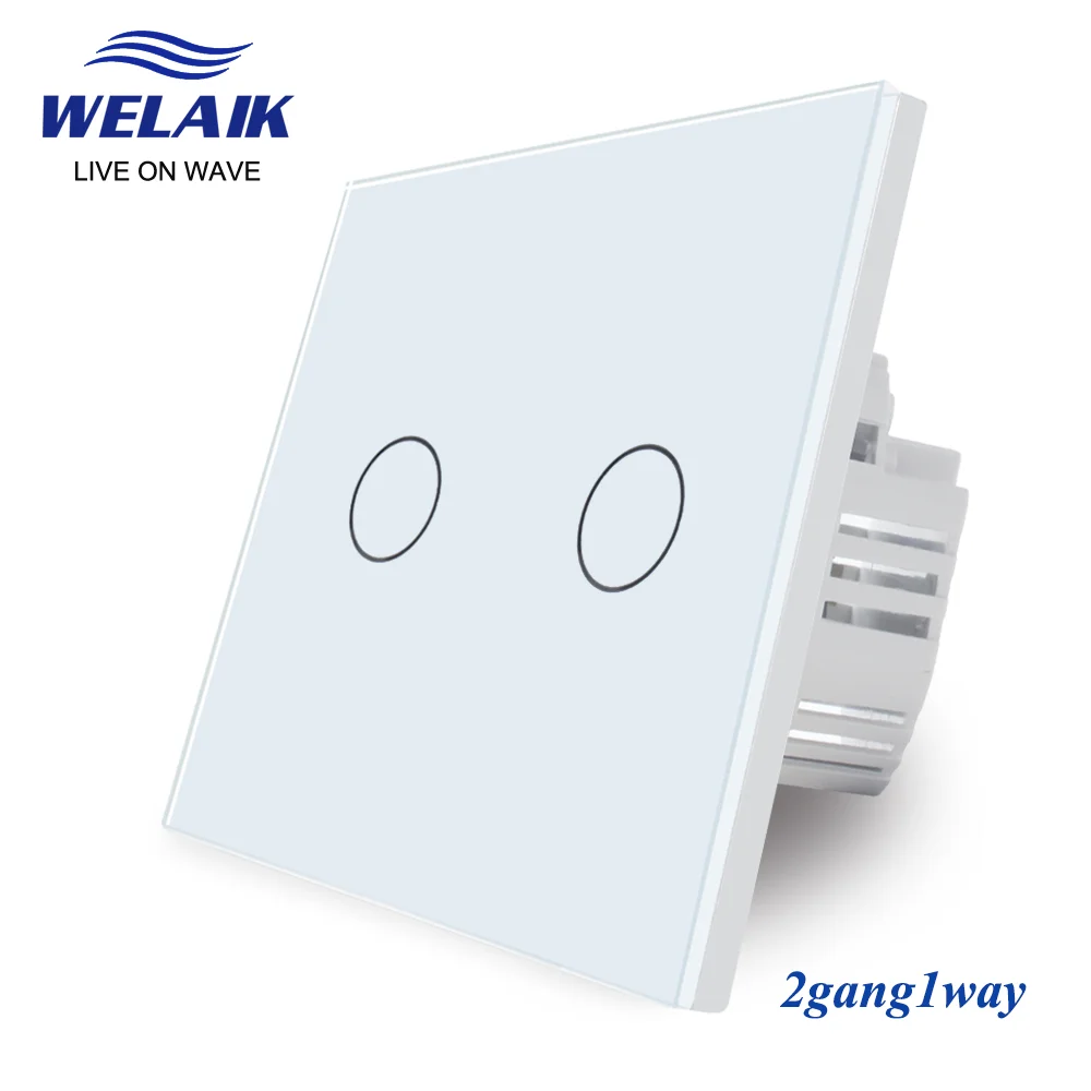 WELAIK EU 86*86mm 2gang 1way Crystal Glass Panel Intelligent Light Smart White Wall Touch Switch 220V B1921CW