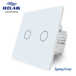 Welaik eu 86*86ミリメートル2ギャング1wayクリスタルガラスパネルインテリジェント光スマート白壁タッチスイッチ220v B1921CW