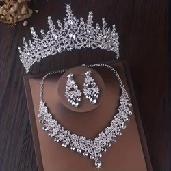Luxury Crystal Crown Necklace Earring Set Rhinestone Bridal Jewelry Set Bridal Wedding Hair Accessories Jewelry Crown Tiara Gift