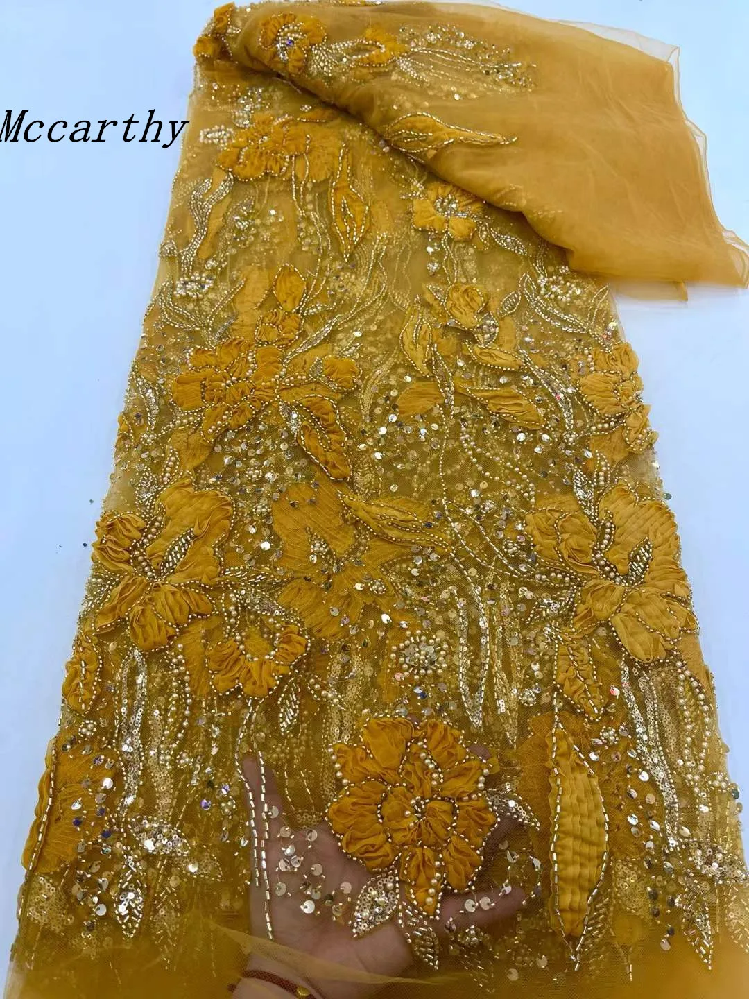 

Mccarthy 2025 Sequins African French Net Lace Fabric Beads High Quality Tulle Mesh Bridal Nigerian Wedding Dress Woman