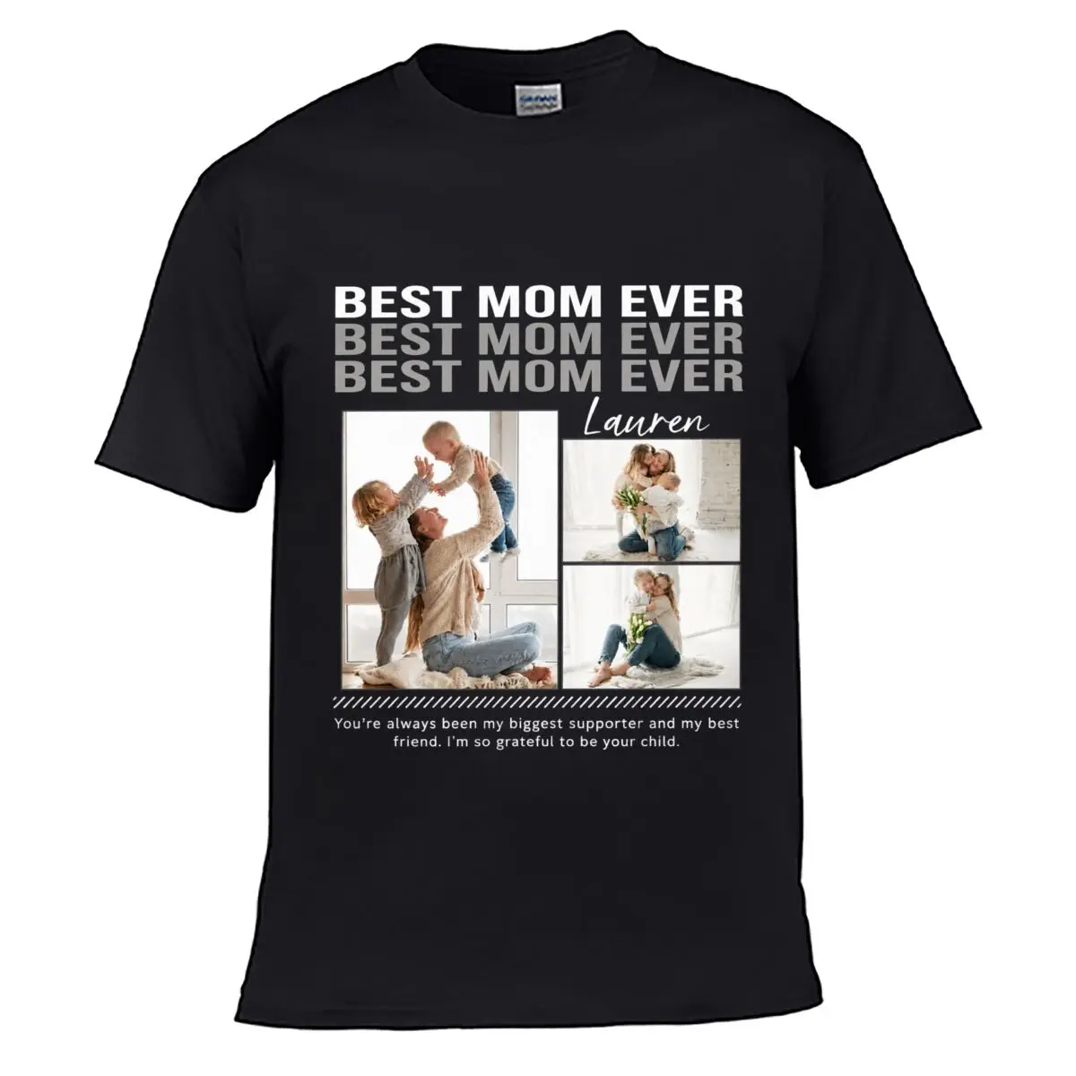 Best Mom Ever Mother Children Family Photo Collage short-sleeved T-shirt Casual Tee