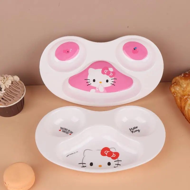 

Hello Kitty Sectioned Plate Cartoon Sanrio KT Cat Modeling Grid Dinner Plate Fruit Desserts Plate