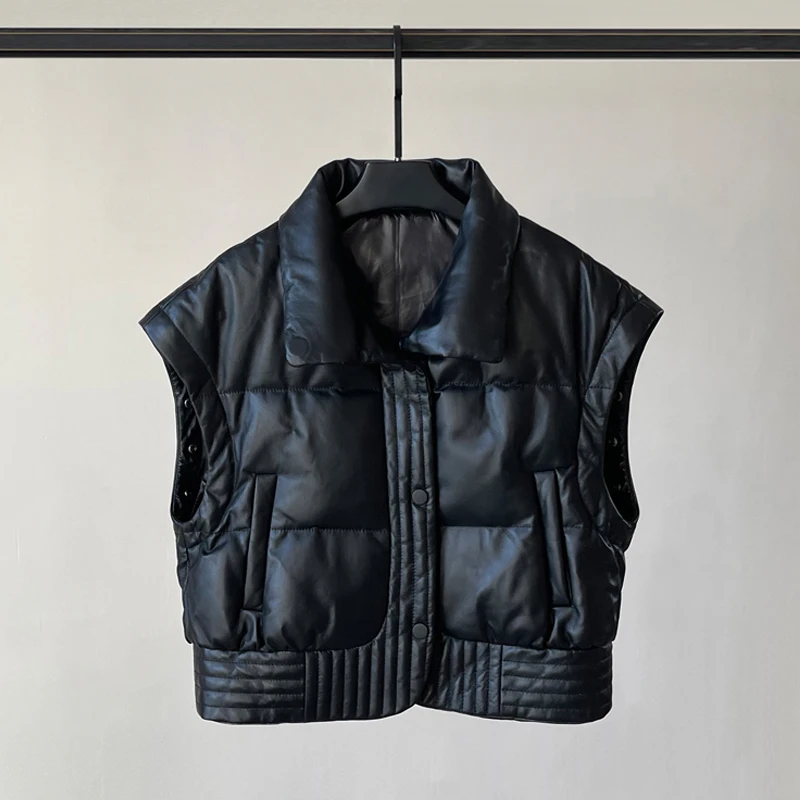 Women's Genuine Leather Down Jacket Fashion Detachable Sleeves Female Sheepskin Vest 2025 Winter Warm White Down Duck Clothes