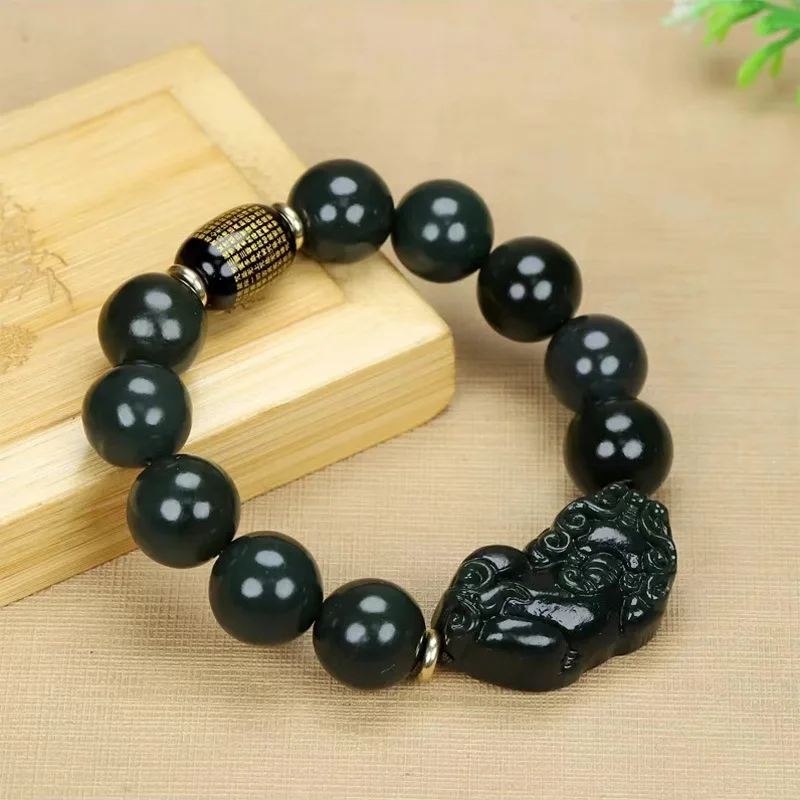 

Natural Nephrite Fengshui Pixiu Heart Sutra Hetian Jade Wealth And Protection Bracelet Bangle Men Women Healing Gemstone Jewelry