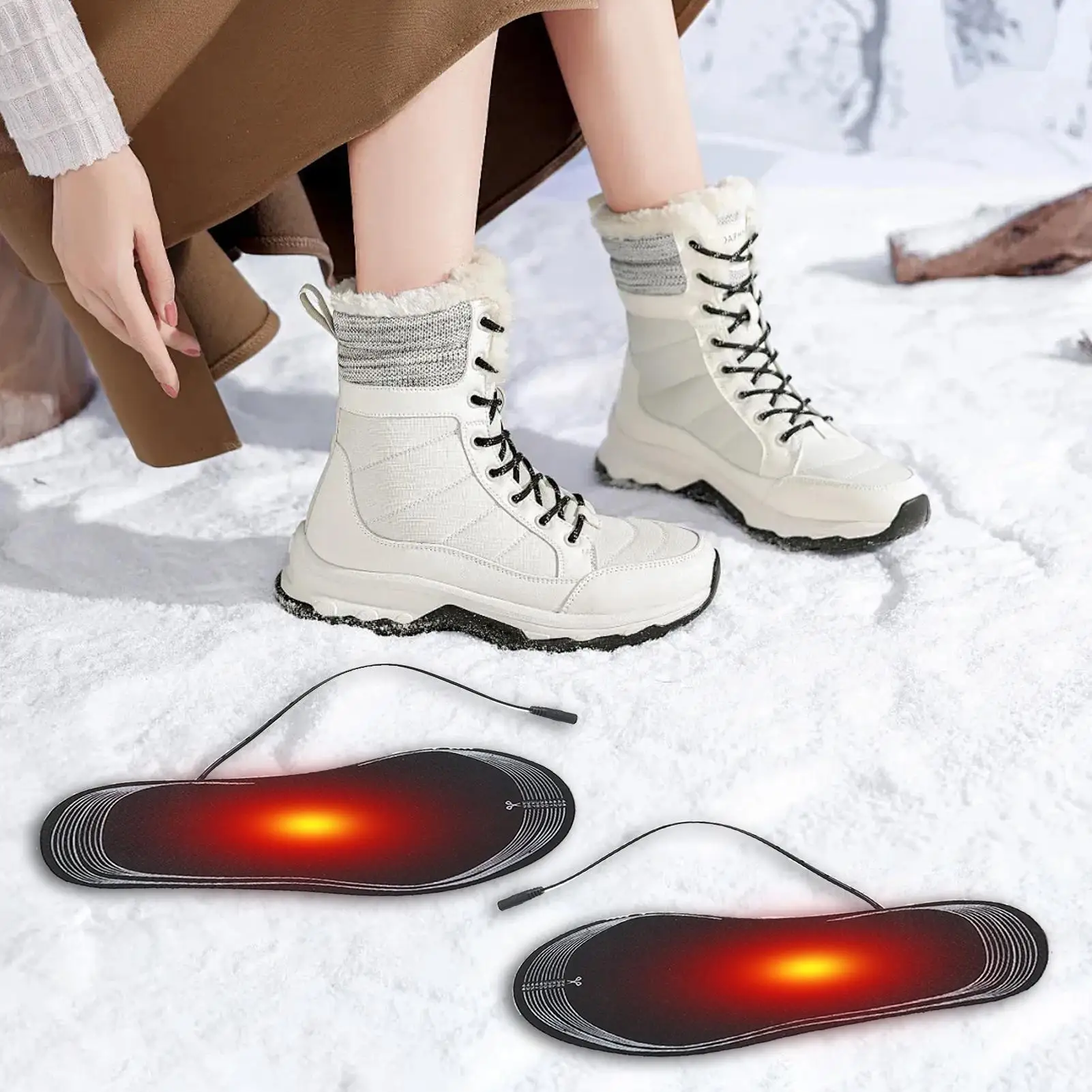 USB Heated Shoe Insoles Cuttable Winter Electric Heated Insoles Washable  USB Heating Feet Warmer for Women Men