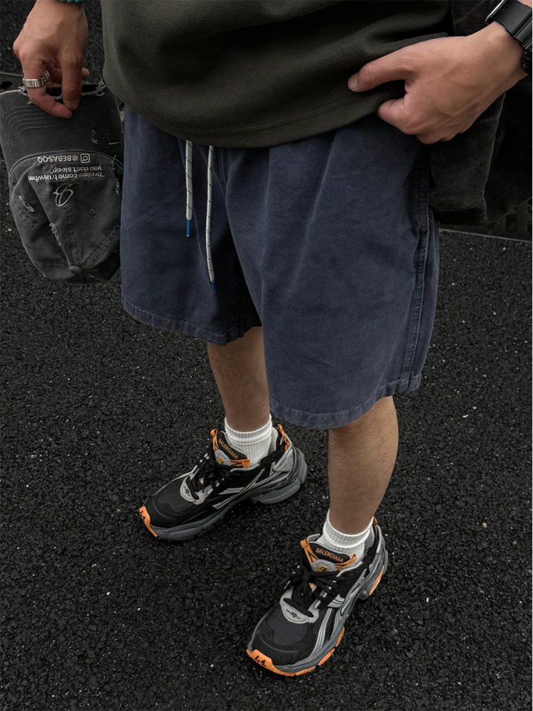 한국 빈티지 카고 반바지 남성 코튼 디스트레스드 워시 오버 사이즈 루즈핏 중간 길이 고품질 streetwear 캐주얼 여름