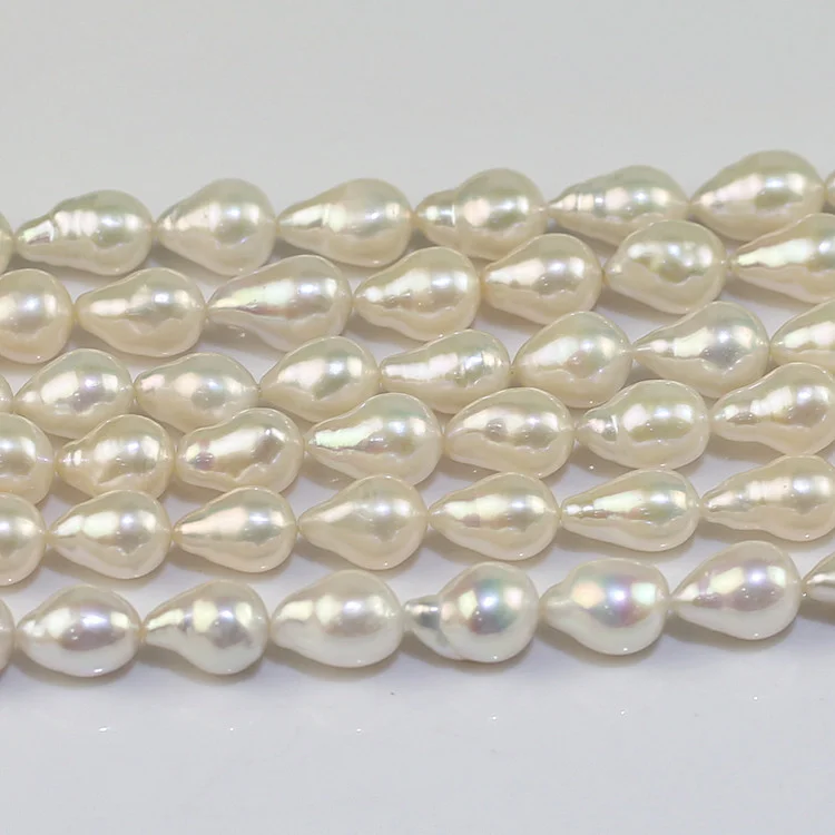 9-10mm Pointed Baroque Freshwater pearl  through-hole Loose Beads 15.5'' Strand For Necklace Bracelet Jewelry Making DIY