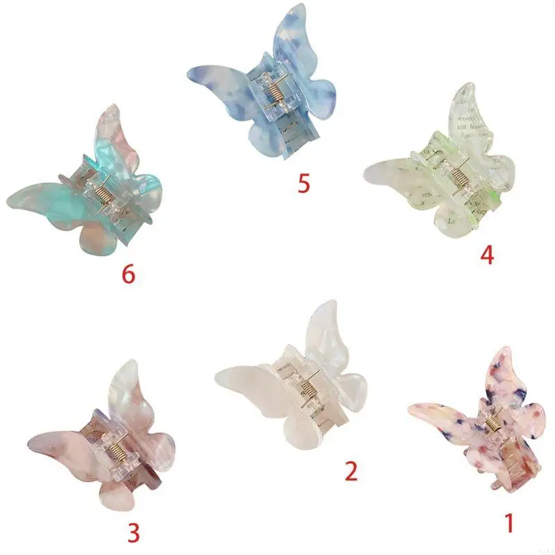 N5KB Women Girls Acetate Resin Hair Claw Sweet Fairy for Butterfly Hairpin Clip Tie-Dye Colored Styling Tools Ponytail