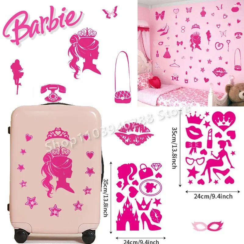 Barbies Stickers Kawaii Cartoon Bedroom Decoration Pink Princess Party Wall Sticker Wall Window Accessory for Girl Toys Gift