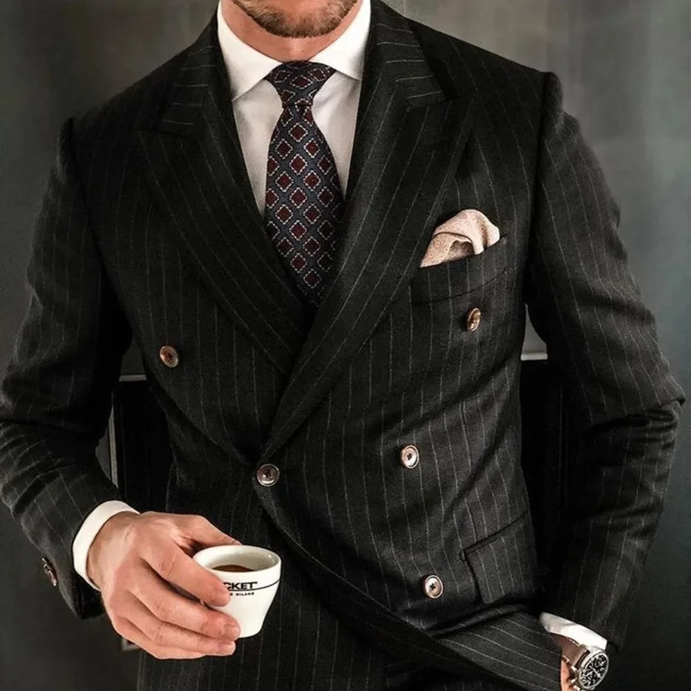 

Suit Black Stripe (Blazer+ Trousers) Men's Fashion Gentleman Business Performance Banquet Host Casual Wedding Stage Fitted Suit