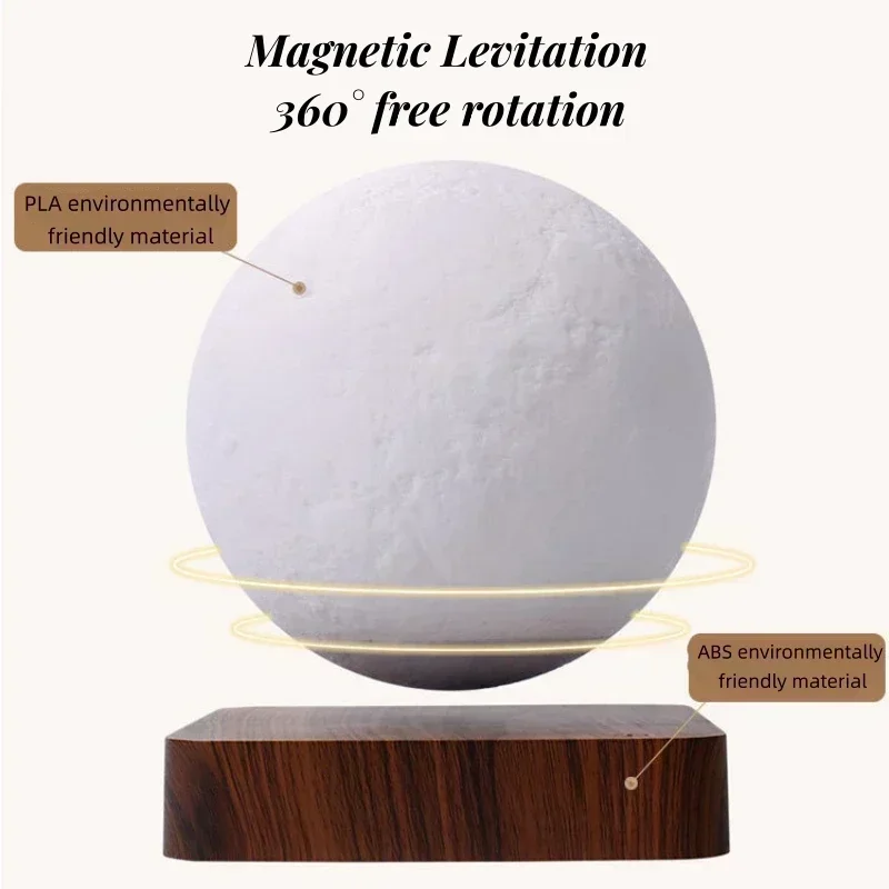 Levitating 3D Moon Lamp LED Neon  Night Light 360° Rotating Magnetic Bedside Table Lamp with Wooden Base and Magnetic for Gift