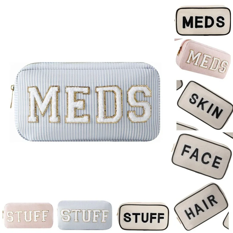 Embroidered Letter Cosmetic Bag, Large Capacity Travel Storage Bag, Portable Multifunctional Toiletry Clutch Bag, Versatile