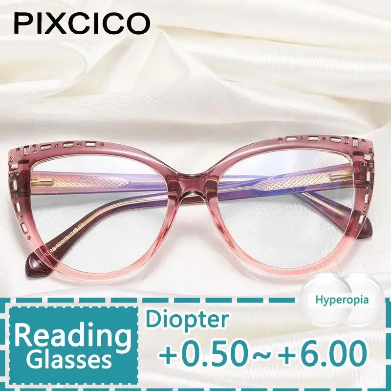R55133 TR90 Women's Cat Eye Presbyopic Glasses Fashion Big Frame Spring Leg Optical Prescription Glasses+50,+150,+250,+275,+300