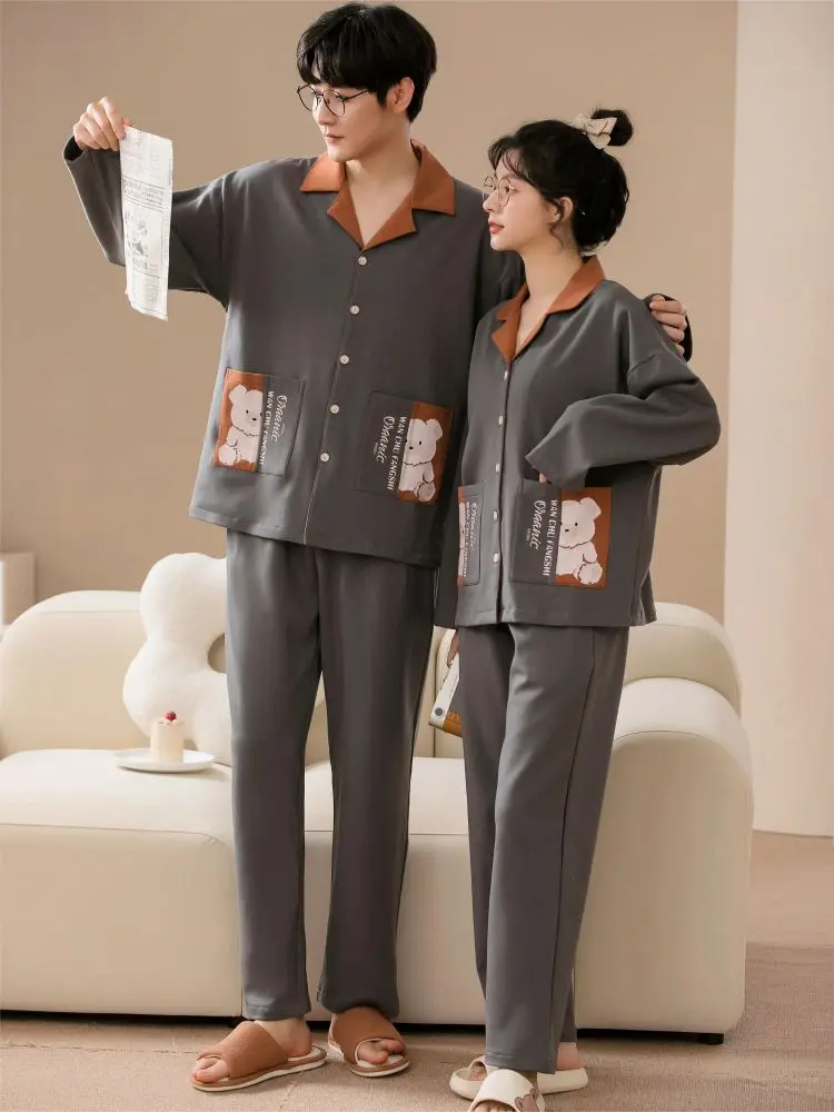 Ensemble de pyjama en coton pour couple, vêtements de maison, confortable, chaud, vêtements de nuit, grande taille, famille, Noël, hommes, hiver,