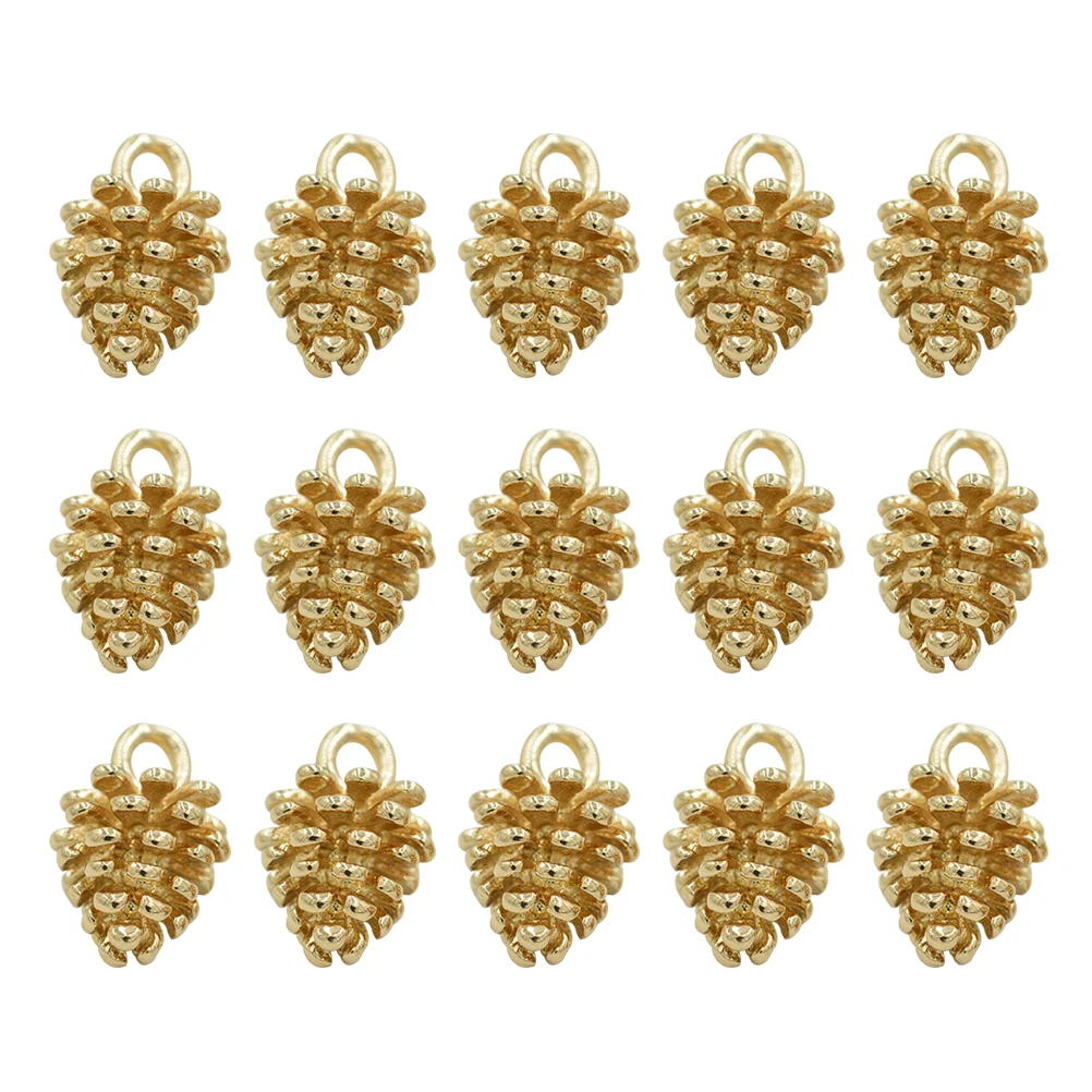 100 Pcs Pine Cone Pendant Charms Jewelry Cellphone Decorative Accessories Alloy Golden