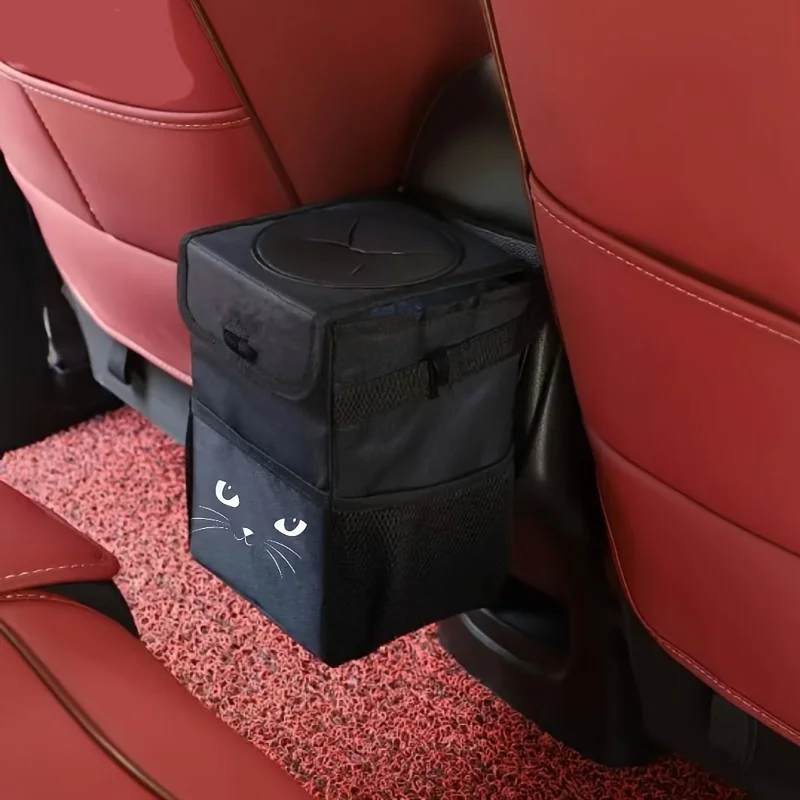 1pc Cat Pattern Car Trash Can With id, Rear Folding Car Storage Bag, Large Capacity, Suitable for Household Use and Car Use