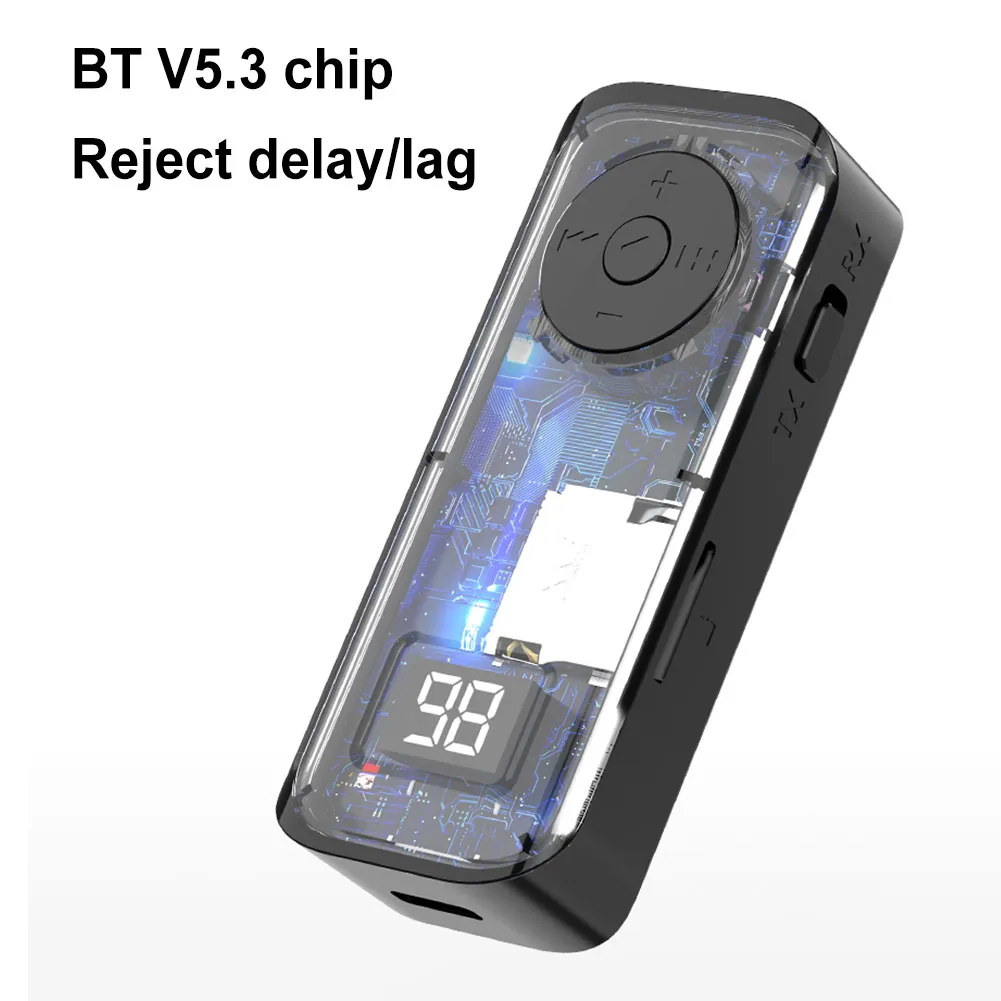 BT 5.3 جاك استقبال الصوت 3.5 ملم استقبال الصوت اللاسلكي مع شاشة عرض بطارية LED لمكبر الصوت/ستيريو المنزل/سماعات الرأس السلكية