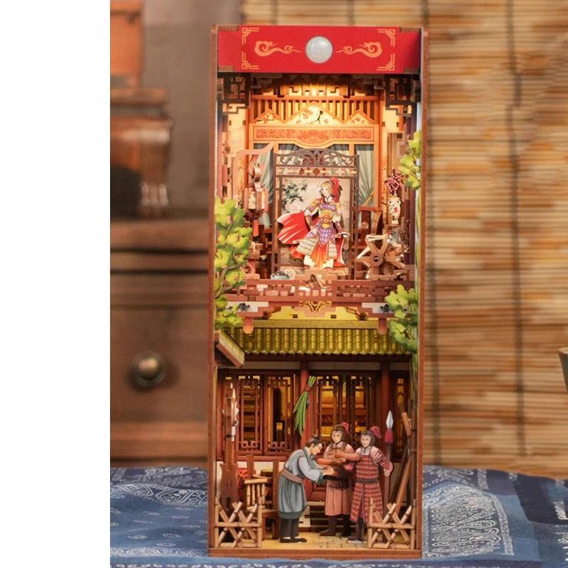 DIY Wooden Book Nook Shelf Insert Kits Miniature Building The Ballad of Mulan Bookends Bookshelf Dollhouse for Friend Gifts