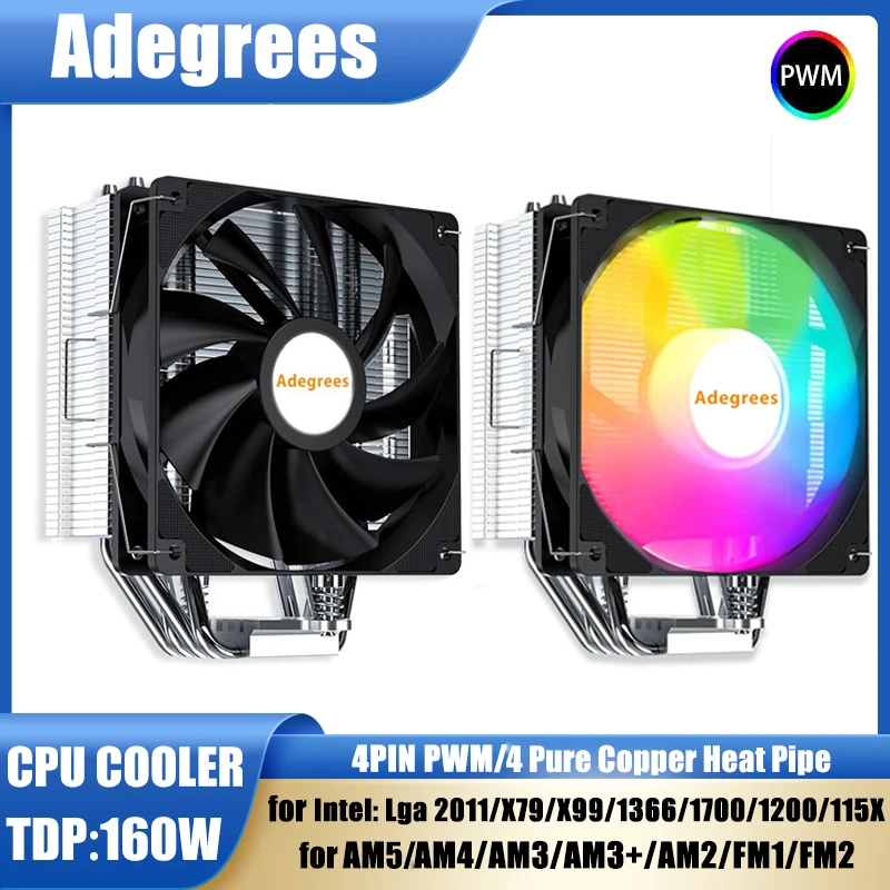 

4 Heat Pipe ARGB CPU Air Cooler Nickel-plated Pure Copper PC Radiator For Intel LGA 1150 1151 1155 1200 1366 1700 2011 AM5 AM4
